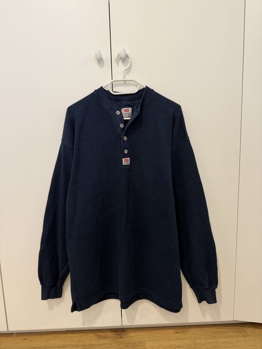 Levi’s granatowy longsleeve henley sweterek prążkowany 100% bawełna XL