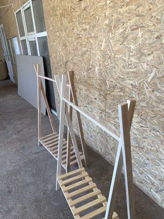 Вішалка вішак підлоговий стійка для одягу рейл деревяна стійка