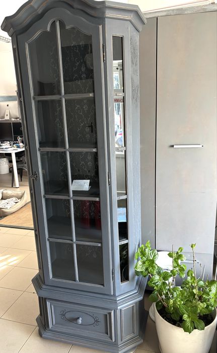 Witryna biblioteczka kredens regał szara Shabby Prowansja