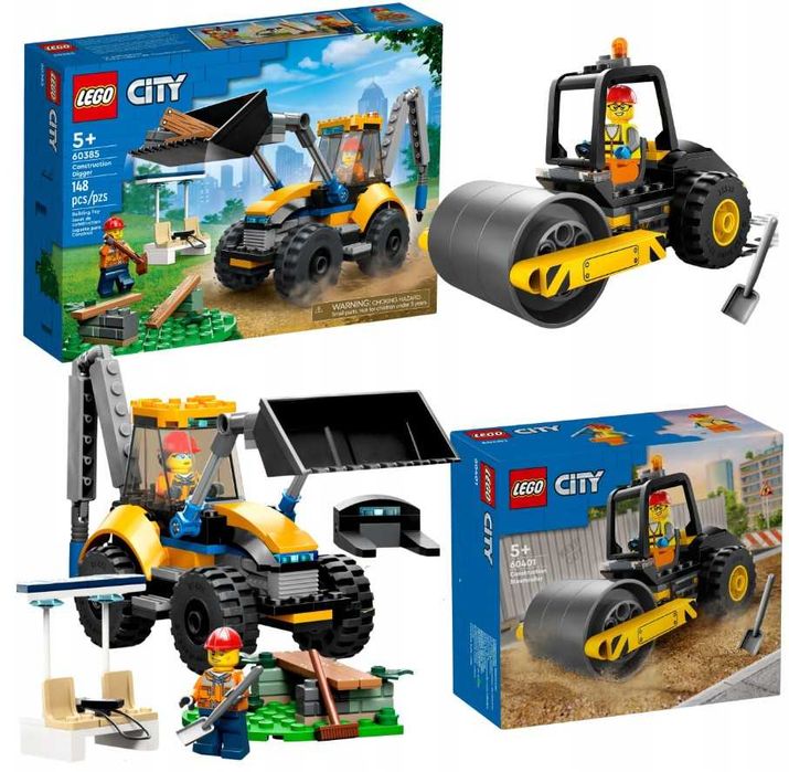 LEGO City Koparka 60385 + LEGO City Walec budowlany 60401 Dla Dziecka Na Komunie Dzień Dziecka