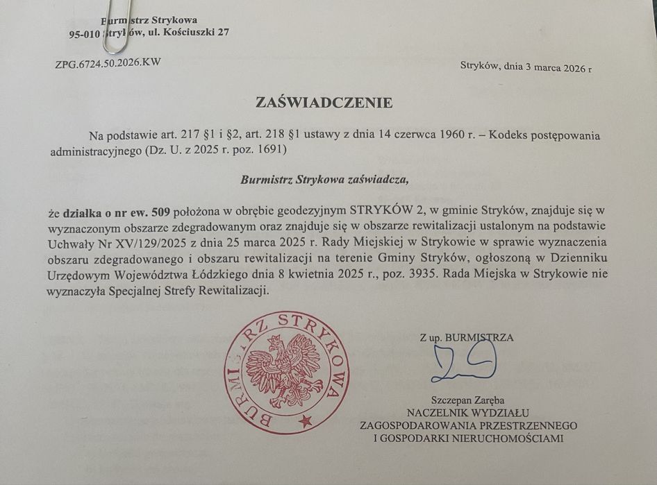 Działka Budowlana Wola Błędowa  gm Stryków