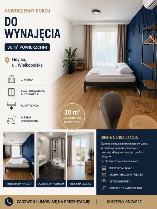 Bezczynszowa kawalerka 30m2 Gdynia, ul. Wielkopolska umeblowany.