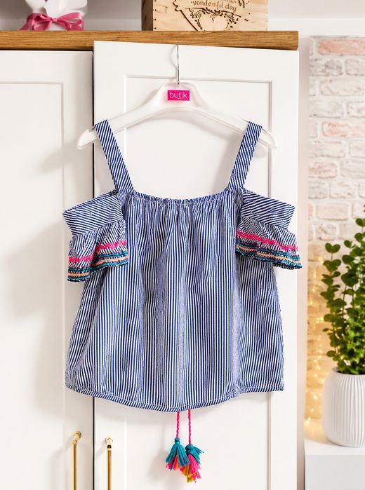 Bluzka hiszpanka boho hafty paski M