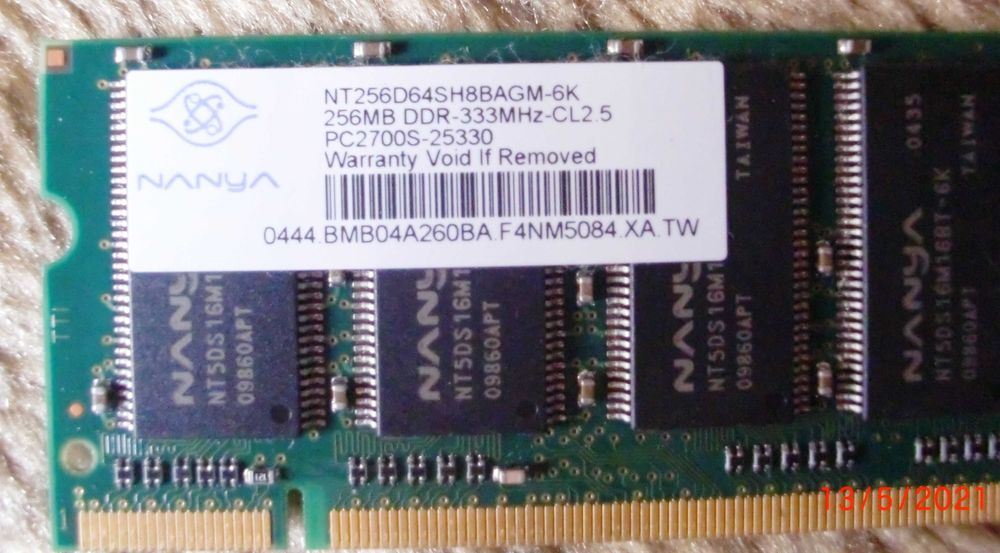 Memória DDR 256MB 333MHz para Portátil64730009689346124