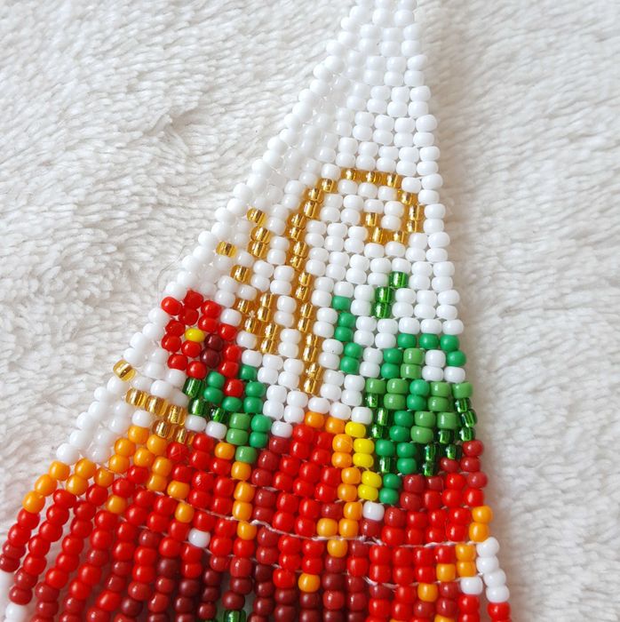 Duże kolczyki koralikowe boho etno bohemian mak kwiat róża floral