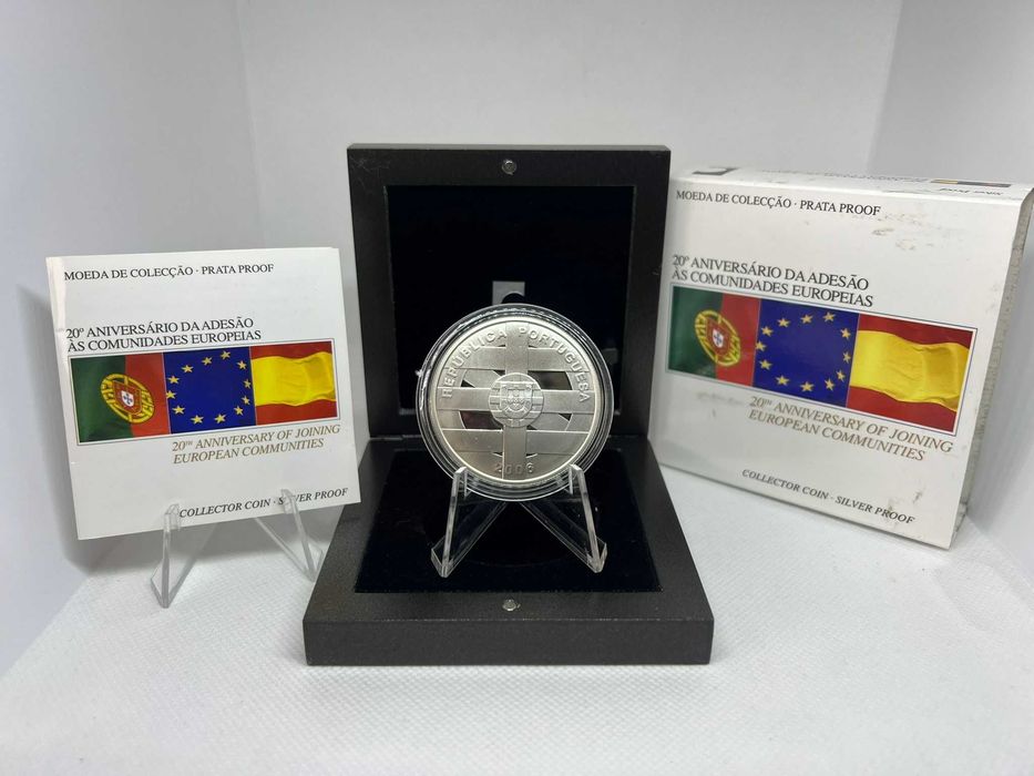 Portugal 2006 - Estojo 10 Euros Prata Proof 20º Aniv Adesão Portugal e Espanha à Com Europeia