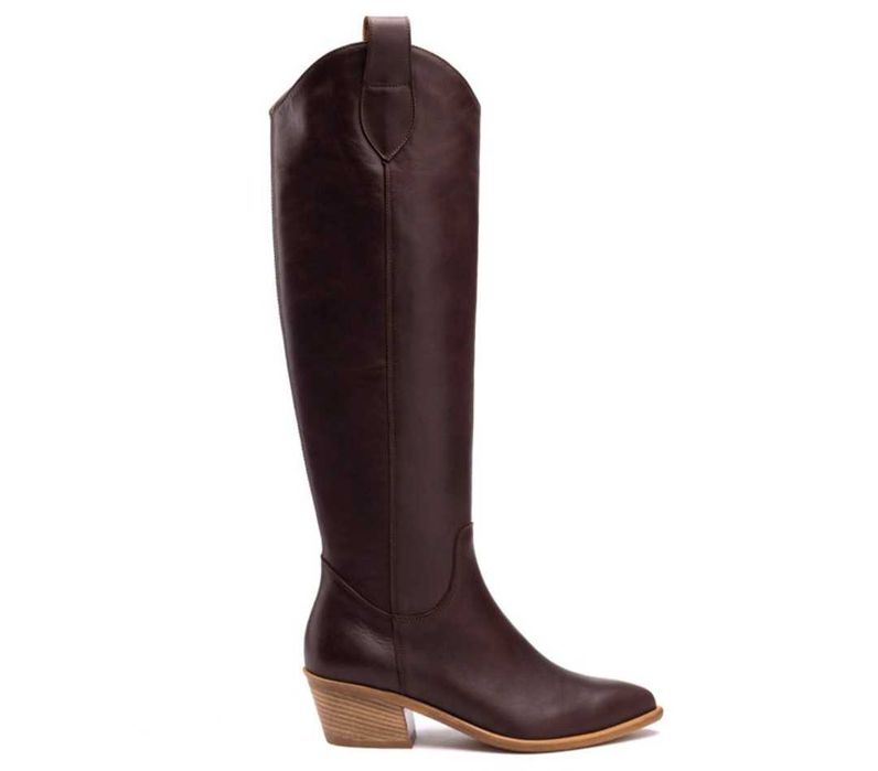 Czekoladowe ciemny brąz kozaki kowbojki do kolan skóra R.Polanski 38