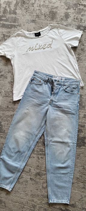 Tshirt OBJECT rozmiar XL,  spodnie jeansowe Bershka