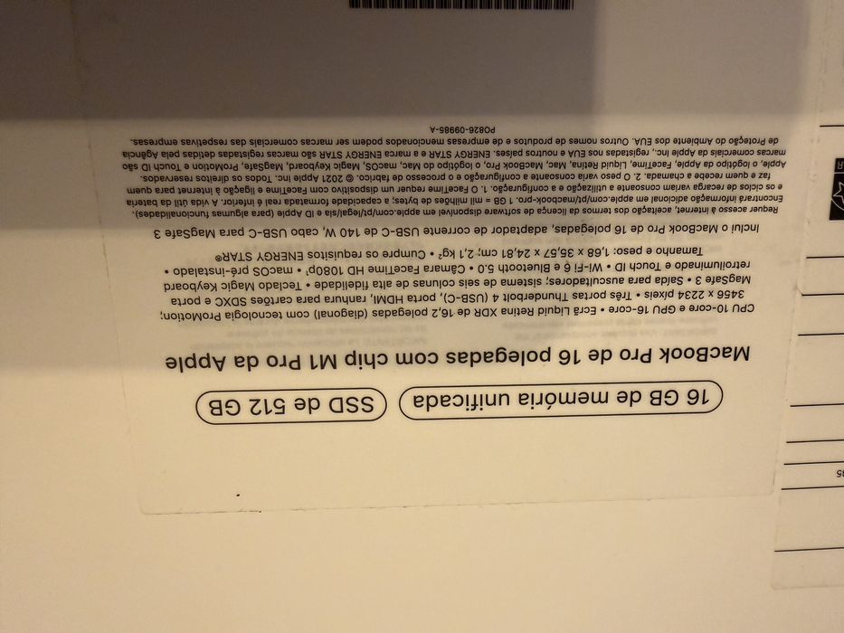 Macbook Pro M1 16 polegadas 2021, cinzento sideral, 512GB