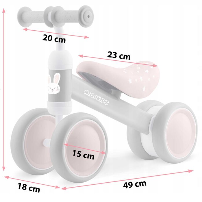 Rower biegowy RicoKids RK-606 6" biały, różowy, szary