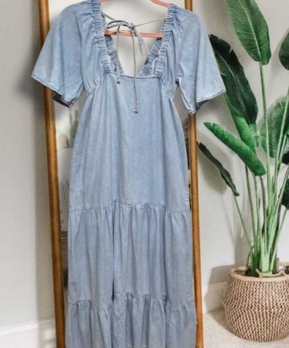 Длинное джинсовое платье/сарафан макси с рукавами denim co в стиле бохо, р. XS/S