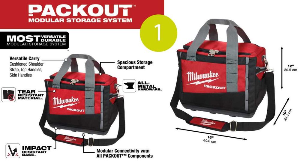 Ящики та сумки Milwaukee PACKOUT на колесах, органайзер, сумка