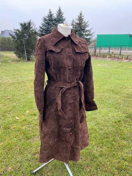 Śliczny vintage płaszcz skórzany leather real coquette avant garde