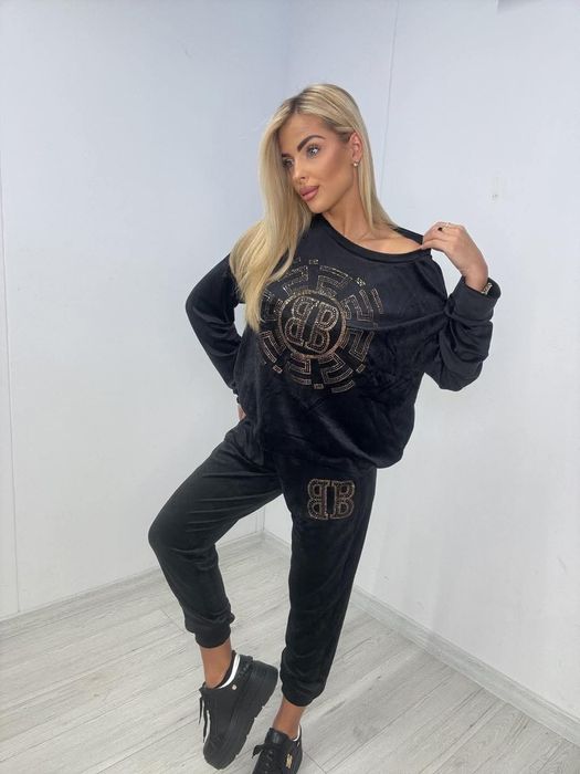 Piękny komplet dres welurowy z cyrkoniami Brilliant Brands plus size