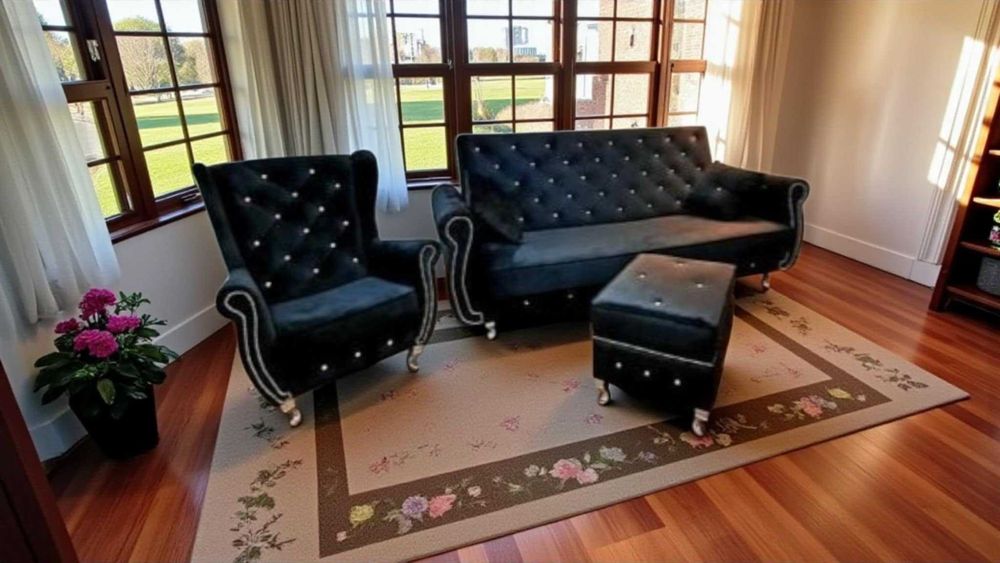 Rozkładana Kanapa zestaw Sofa Fotel pufa podnóżek funkcja spania NOWE