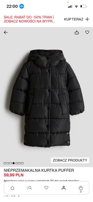 Długa nieprzemakalna kurtka 110/116 nowa h&m