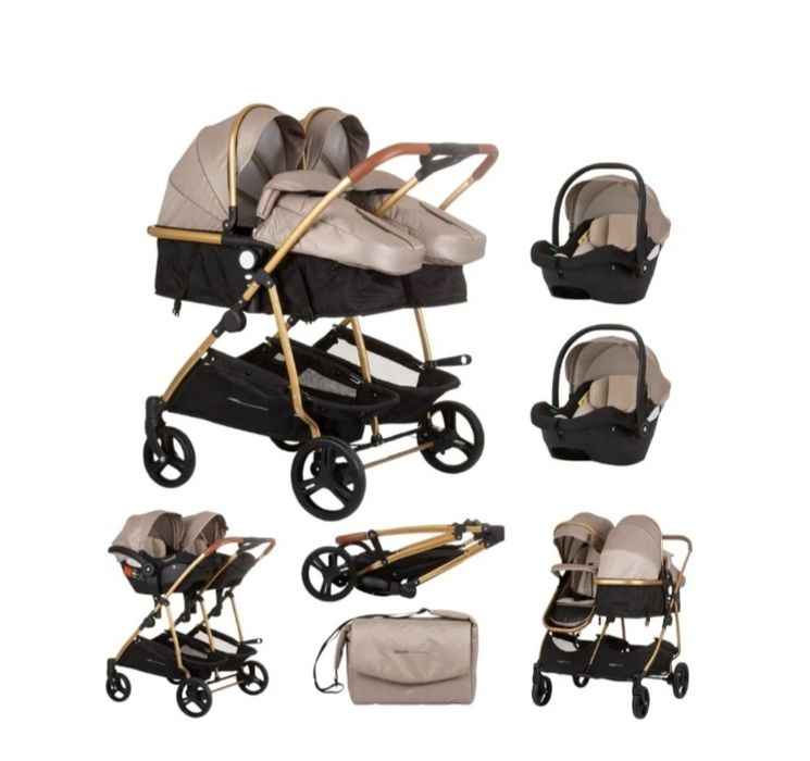 Carrinho de Bebê Gêmeo Smart Duo com 2 Grupo 0+ Obsidian Gold CHIPOLINO