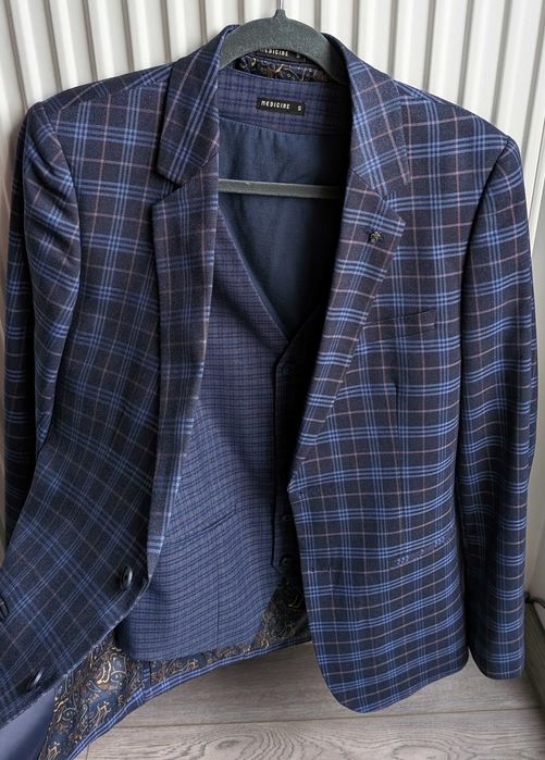 Zestaw garniturowy - marynarka + kamizelka + spodnie w kratę garnitur