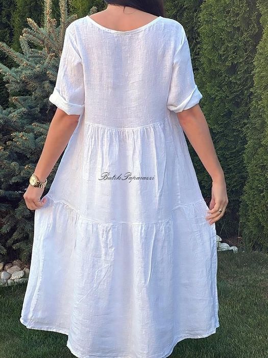 Lniana sukienka midi na lato Oversize