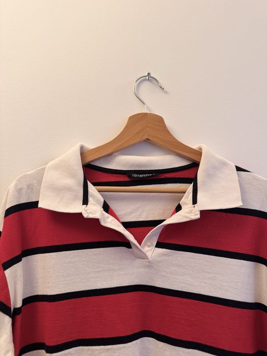 Terranova Polo Longsleeve w Paski Bawełna L 40 Czerwona Biała Crop Polo Stan Idealny