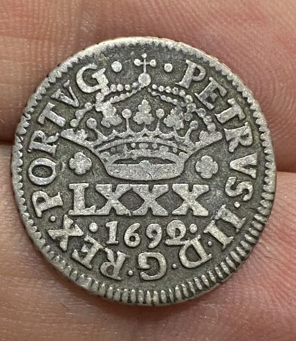 Tostão Coin 100 Reis of D. Pedro II - 1692