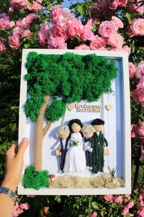 Ślub para młoda/ anioł w ramce makrama prezent handmade