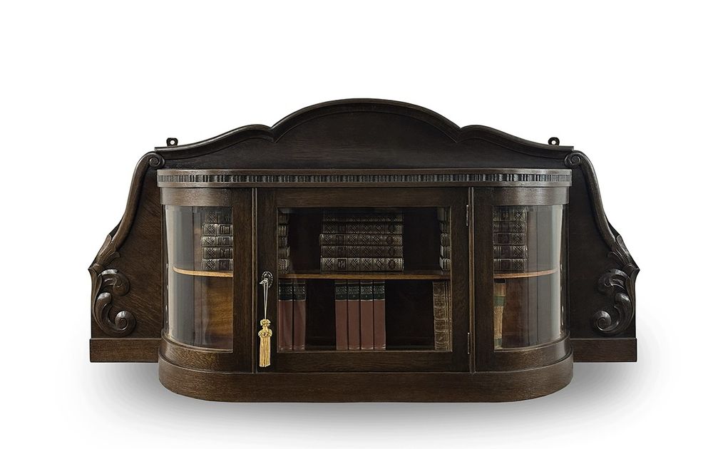 WISZĄCA BIBLIOTEKA podręczna WITRYNA rzeźbiona antyk łukowate SZYBY