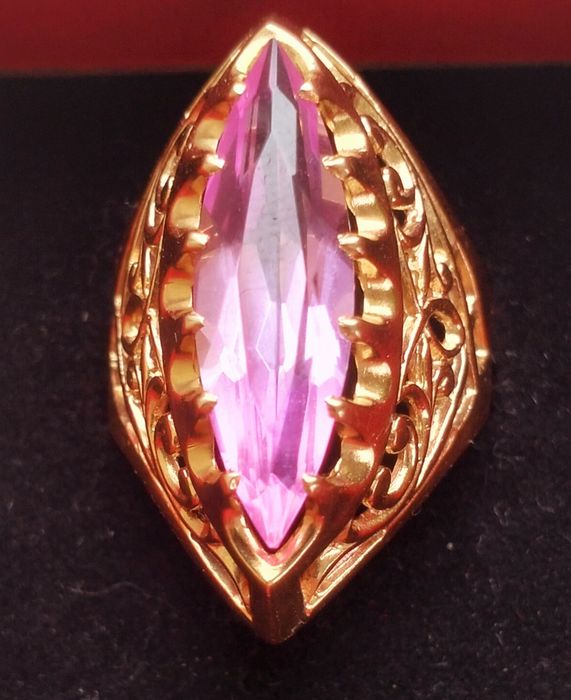 Кольцо СССР, маркиз золото 583 пробы, вставка рубин