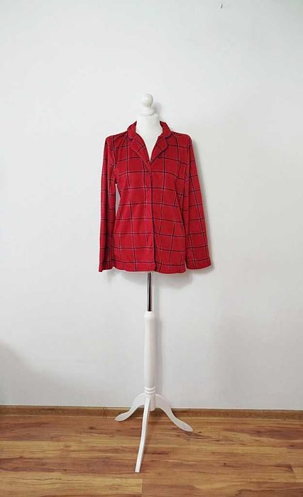 Marks&Spencer czerwona polarowa koszula piżamowa w kratkę