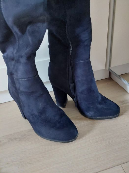 Wysokie kozaki za kolano granatowe navy blue zamszyk