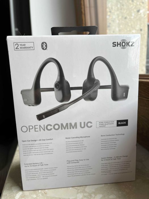 Shokz OpenComm UC (czarne)– słuchawki Bluetooth z przew. kostnym