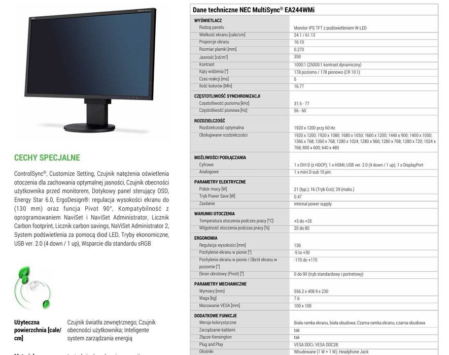 NEC MultiSync EA244WMi biały
