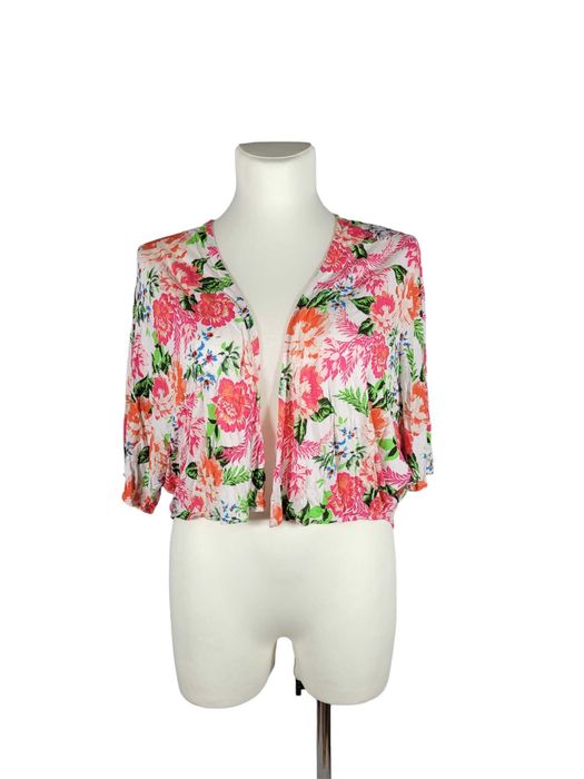 Krótka narzutka wzór kolorowe kwiaty 42,XL Marks&Spencer plus size