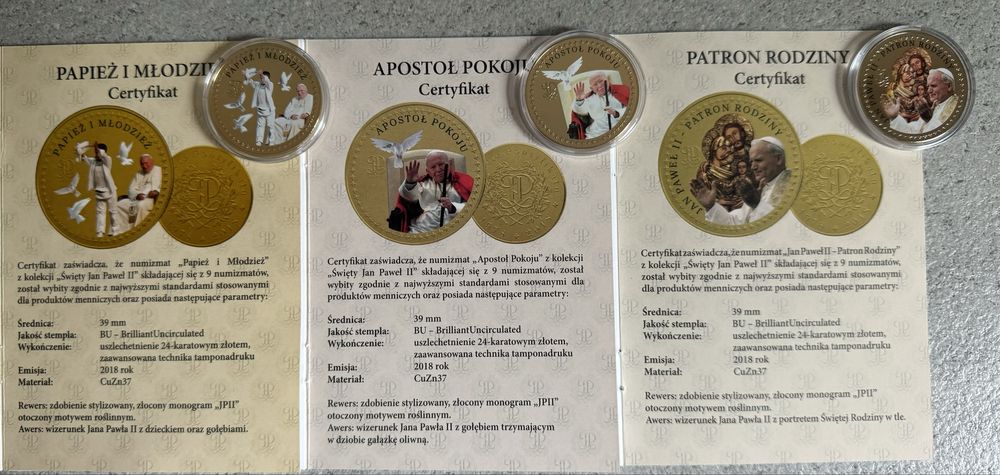 Monety 9+1 szt. z kolekcji Święty Jan Paweł II
