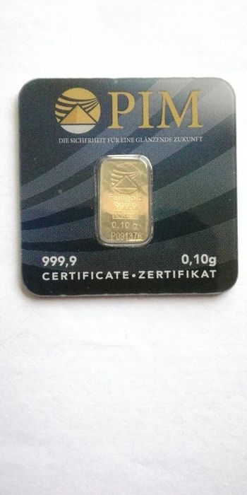 Ouro 99% 0,10g em barra certificado, selado e numerado PIM