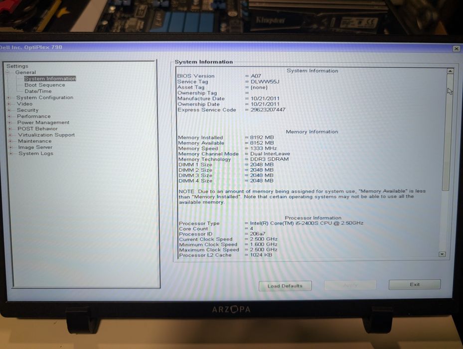 Dell optiplex 790 sff - Intel Core i5 2400s, 8GB ram