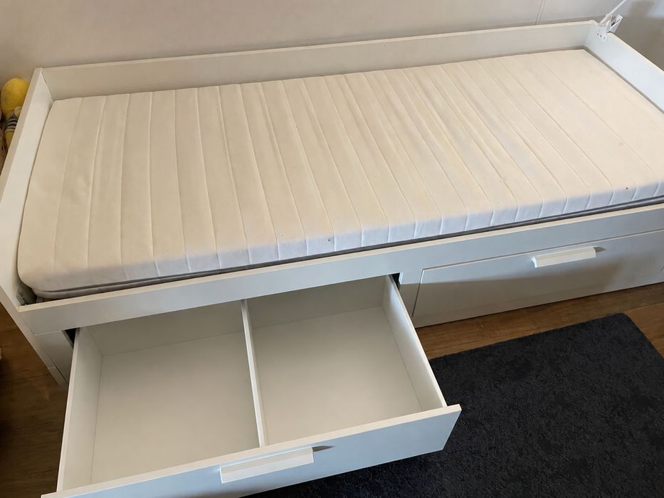 IKEA BRIMNES Leżanka z 2 szufladami, 2 materace  80x200