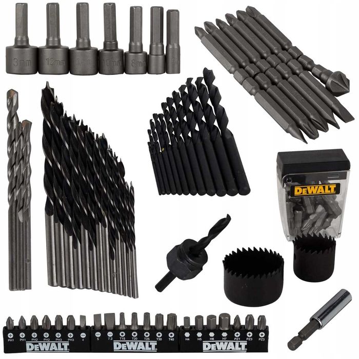 Zestaw wierteł, bitów, nasadek, otwornic DeWalt 100 elementów *NOWY*