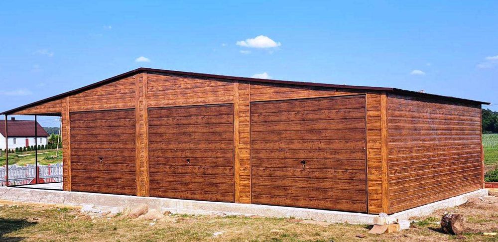 Garaż Blaszany Antracyt Mat + Dodatkowa Wiata z Paneli