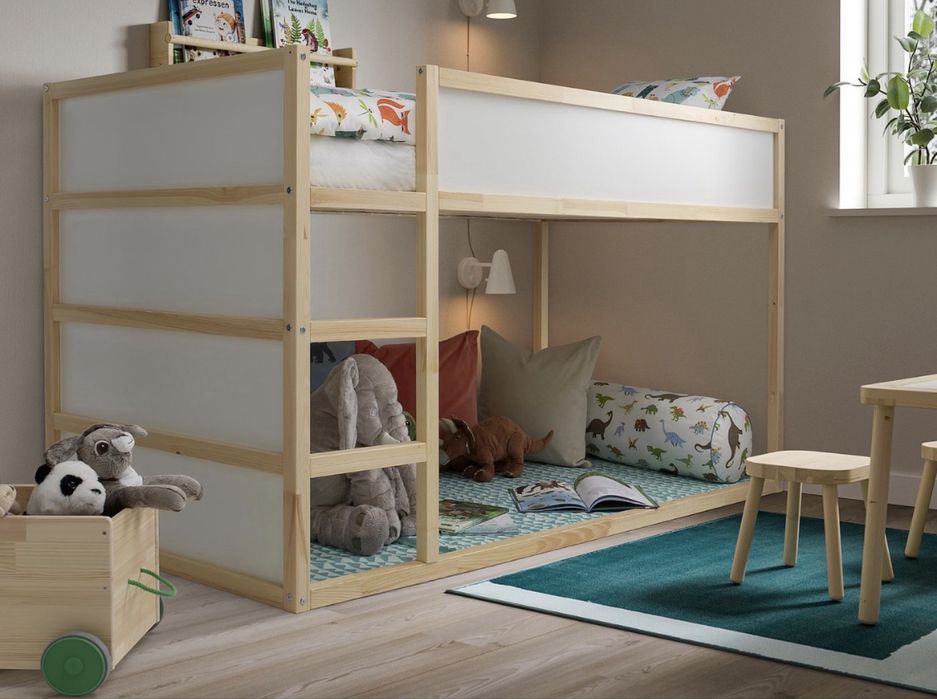 Łóżko dziecięce piętrowe IKEA KURA dwustronne + materac + tasma led