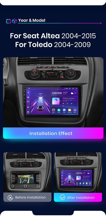 Rádio 9" android Seat Altea e Toledo CARPLAY WIFI GPS 2/32GB Novo
