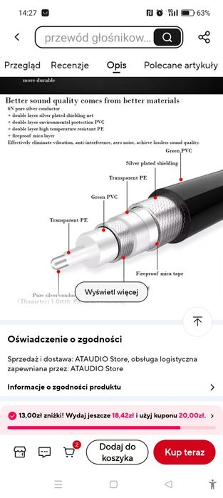 Kabel  RCA Hi Fi  6N OCC Pure Silver