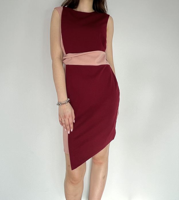 Bordowa różowa sukienka dwukolorowa Bodyflirt rozmiar 40/42 L/XL