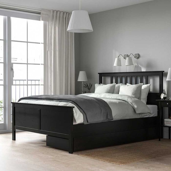 Cama de casal HEMNES marrom-preto, 180x200