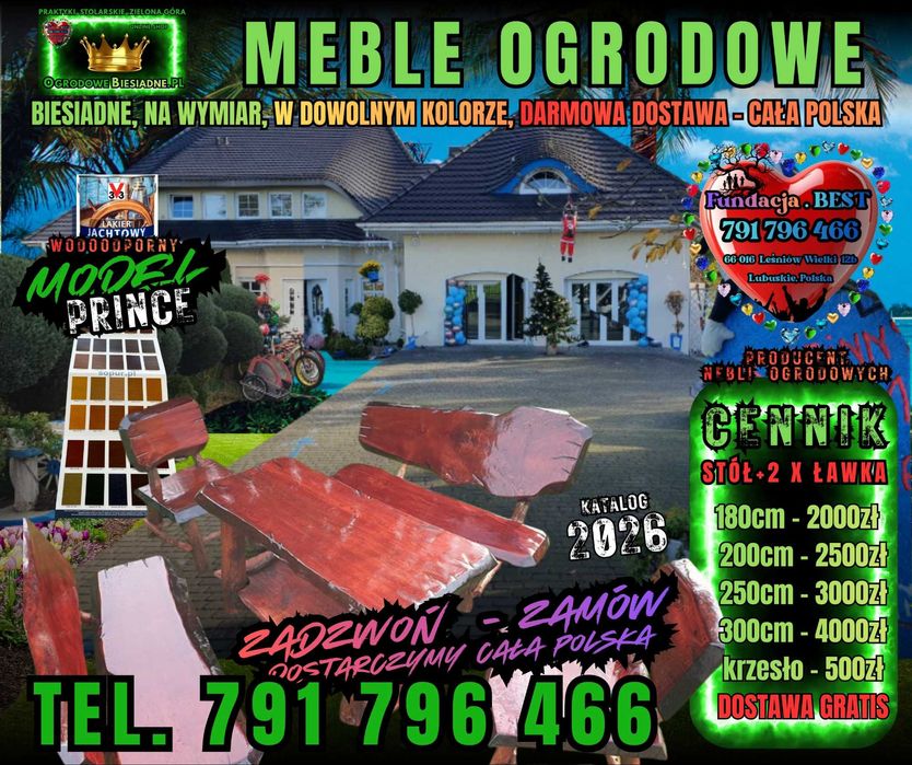 Meble ogrodowe drewniane na wymiar z dostawą gratis od ręki PRODUCENT