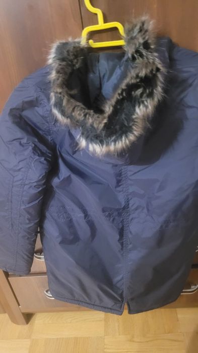 Kurtka zimowa parka 146 nowa beż metki ciemny granat