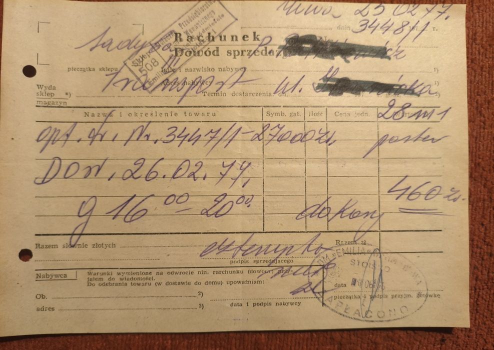 Rachunek dowód sprzedaży na transport 1977 prl