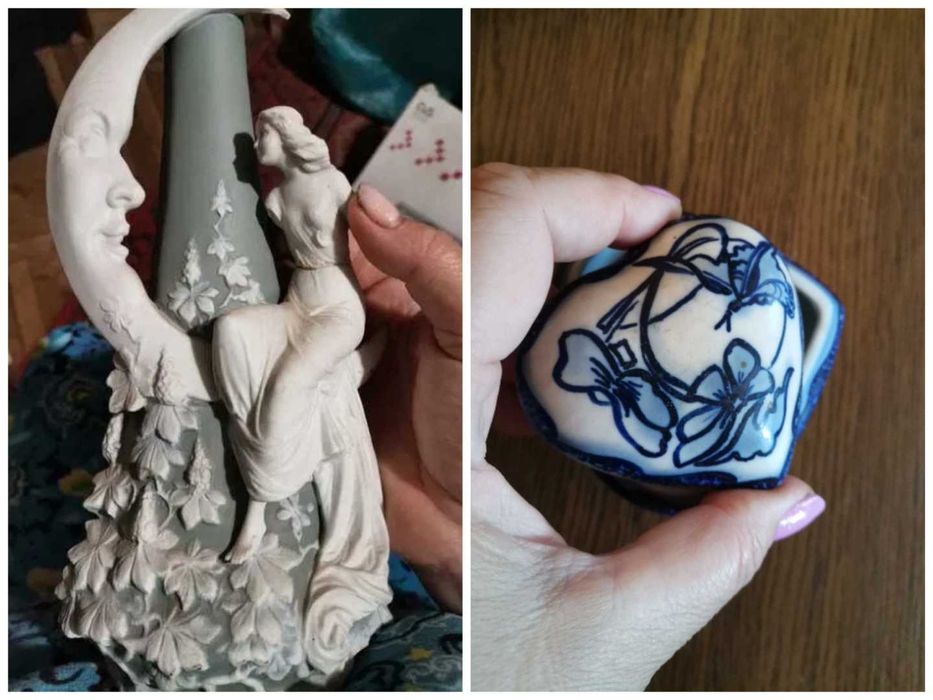 Ваза старинная и шкатулка для колец, подсвечник