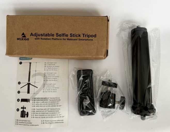 Tripé Selfie Stick ajustável Nexigo para webcam e smartphone - preto