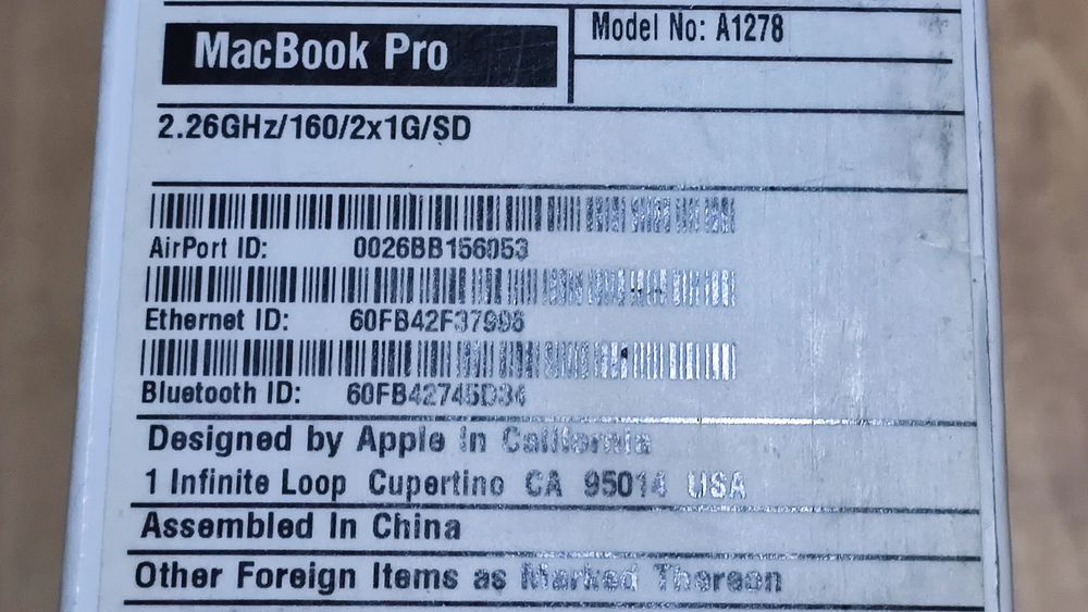 MacBook pro A1278